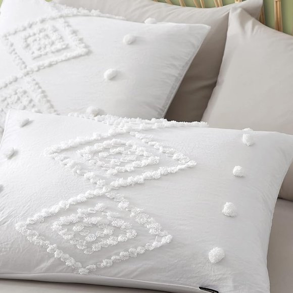 NEW Boho White Tufted Style Jungalow Bohemian Queen 3PC DUVET Cover Bedding SET - Picture 4 of 5